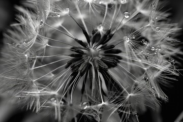 Dandelion macro pictures in both color and black and white. Generative AI