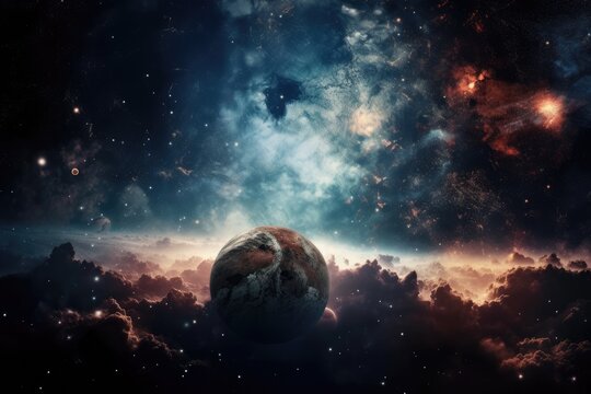 Beautiful night sky, star in the space. Collage on space, science and education items. Elements of this image furnished by NASA. Generative AI © AkuAku