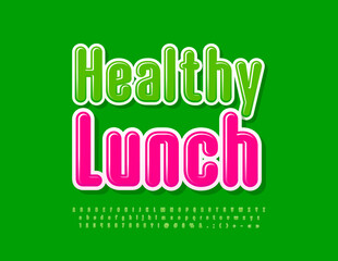 Vector bright poster Healthy Lunch for Cafe, Restaurant, Menu. Green Alphabet Letters and Numbers. Modern Stylish Font