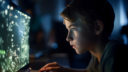 hacker boy using computer
