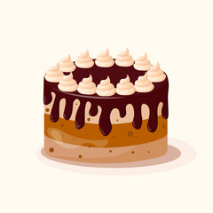 Birthday Cake. Chocolate cake with white marshmallows. Isolated on a white background. Vector illustration in flat style.