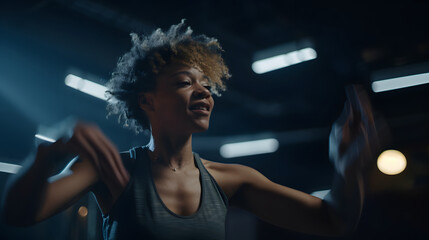 Fototapeta premium Excited woman moving her body in a fun dance training