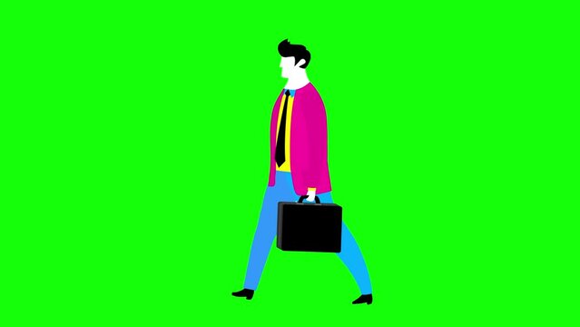 Cartoon businessman CMYK colors suit character isolated. Walking, stopping and starting. Business people animated version. Business cartoon animations serie.