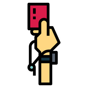 hand holding red card, whistle, black outline clip art preview