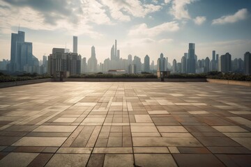 China's skyline and an empty square floor. Generative AI