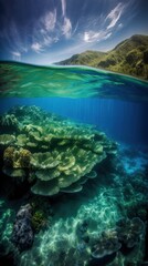 Fototapeta na wymiar Beneath the Surface: Capturing the Beauty of a Half-Submerged Coral Reef