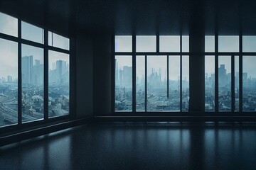 Fototapeta na wymiar The future city through the window, Generative Ai