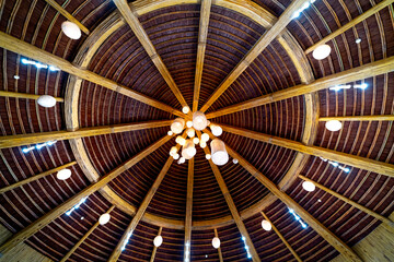 Interior of seafood restaurant decorated with bamboo at Lang Co in Thua Thien-Hue province, Vietnam