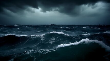 "Turbulent Seas": a painting of crashing waves and stormy skies, conveying a sense of tumultuous emotion and uncertainty, Generative AI, Illustration