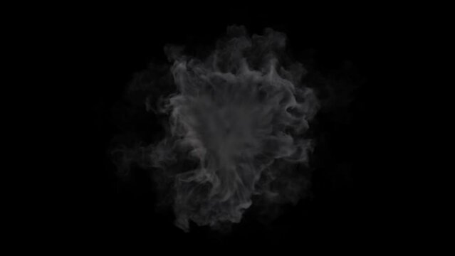 steam  of smoke ,fire , vapor , fog - realistic cloud for using in composition, 4k loop rednered on black backgroun with alpha channel.