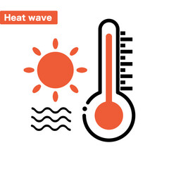 Heat wave sun and thermometer icon set. Vector.