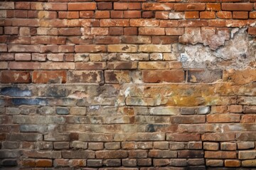 Brick, wall, or texture can all be utilized as a background. cracked and scratched brick texture. Generative AI