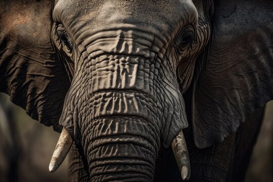 Closeup of African Elephant Portrait. Generative AI