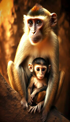 Monkey and Baby Monkey. Generative AI