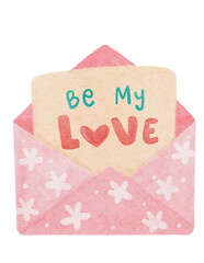 cute sweet classic pink Valentine love mail cartoon watercolour hand painting 