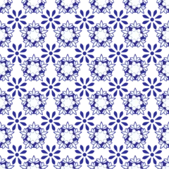 Schilderijen op glas Arabic mosaic abstract floral ornamental seamless pattern vector illustration in blue color © i_jay
