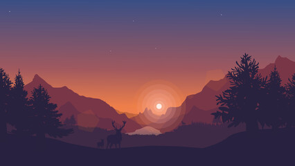 Stunning 8K Vector Landscape Picture with Deer and Hills