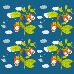 Obraz na płótnie Canvas ute Kawaii Cute bunny funny Sweet rabbit Strawberries sky cloud lovely