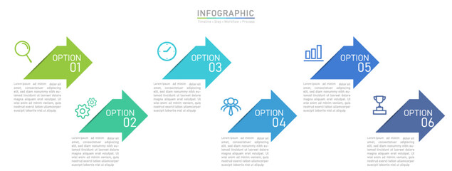 Business option infographic template. Step workflow number icon presentations. Timeline diagram object vector.