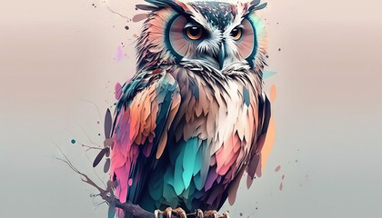 Owl abstract wallpaper. Soft background with cute bird in Pastel colors generative ai