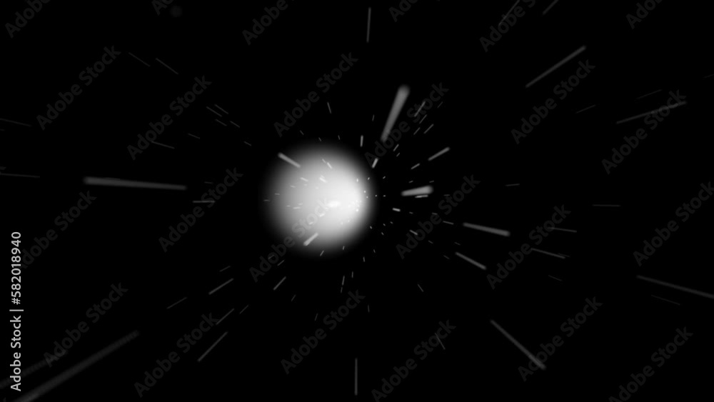 Wall mural animation of slowly flying through space then entering hyperspace and slowing down. colorful speed o
