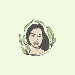 Beauty woman rounded with floral leaf shape vector design