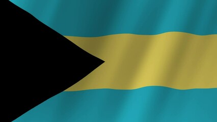 Animation of Bahamas flag waving in the wind. Realistic animated Bahamas Flag. Background with flag of Bahamas for Bahamas independence day. Video for graphic editing, 4k animation, 3d rendering