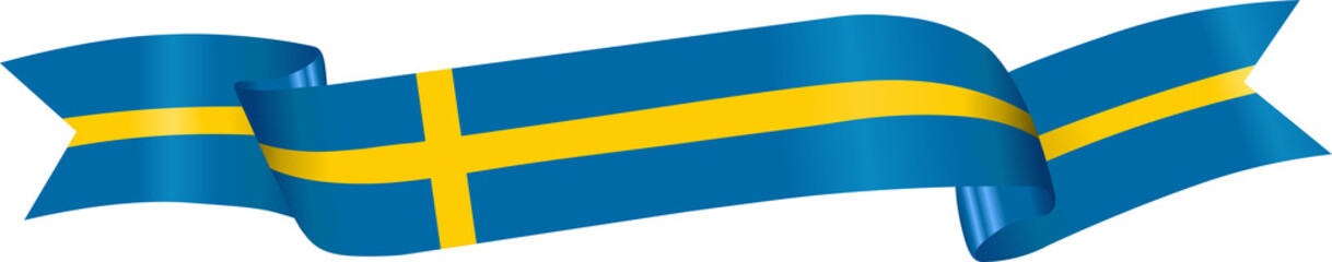 3D Flag of Sweden on ribbon. - 582019154