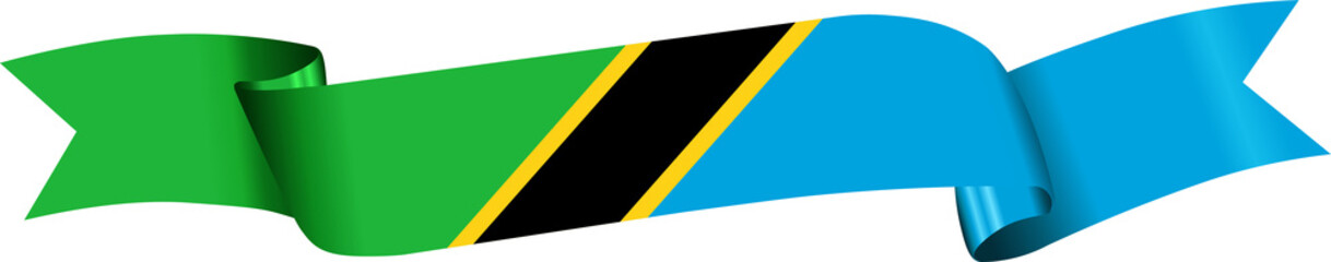 3D Flag of Tanzania on ribbon.