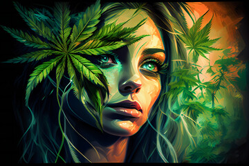  Modern Cannabis Artwork Poster.  Abstract Cannabis Concept .Generative AI