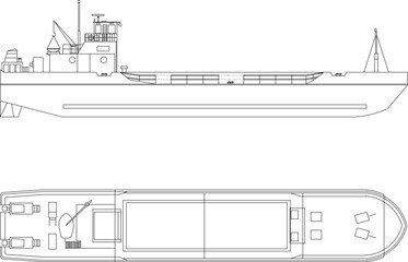 Sketch vector illustration of a big fishing barge fishing boat