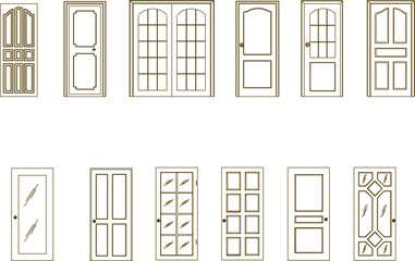 Sketch vector illustration set of modern classic wooden doors