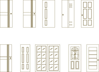 Sketch vector illustration set of modern classic wooden doors