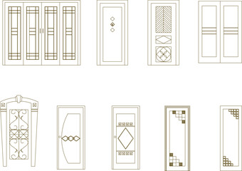 Sketch vector illustration set of modern classic wooden doors