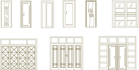 Sketch vector illustration set of modern classic wooden doors