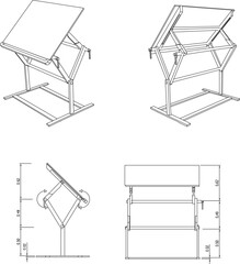 Vector illustration sketch of architect drawing desk with size scale