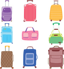 luggage suitcase set cartoon vector illustration