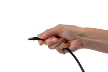 Hand and usb cable isolated on transparent background 