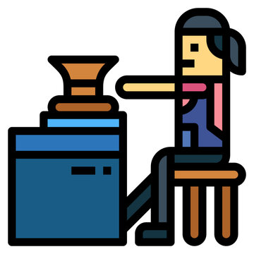 potter working pottery wheel blue yellow clip art preview