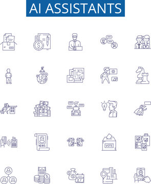 Ai assistants line icons signs set. Design collection of AI, assistants, assistants, Alexa, Siri, Cortana, Google, Home outline concept vector illustrations