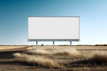 Empty white billboard display sign mockup in the Great Plains for advertising, marketing