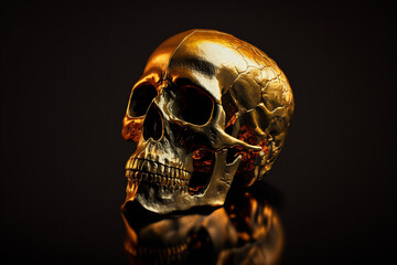 Obraz na płótnie Canvas Gold skull isolated in black created with a generative ai technology