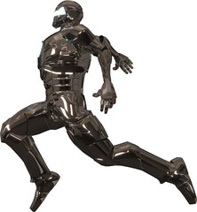 Steel robot The reflective surface is making a gesture.  3d rendering of Robot character in acting.