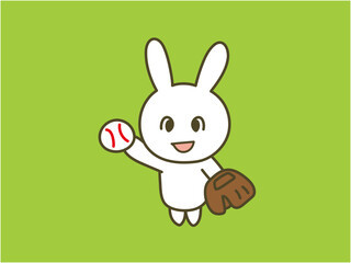 ボールとグローブを持って野球をするポップなうさぎ