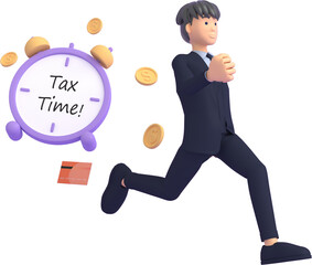 Tax Day Reminder Concept. Businessman submit tax by online concept, online tax payment and report. Business income. 3d illustration.