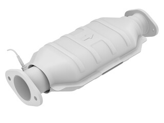 Clay render of catalytic converter with sensor flue gas (lambda sensor) on white background - 3D illustration