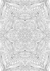 Decorative detailed mandala coloring book page illustration