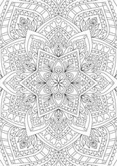 Decorative detailed mandala coloring book page illustration