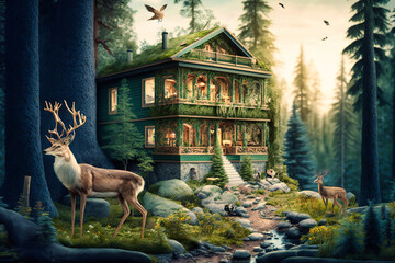 A house that's perfectly integrated into its natural surroundings, offering an unparalleled opportunity to observe and interact with the diverse wildlife that calls the forest home