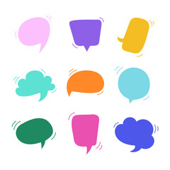 Cartoon colored bubble talk set. 90s-80s style collection vector illustration.